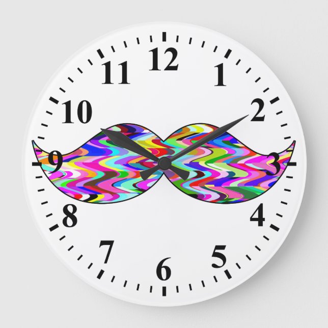 Lustiger Schnurrbart Große Wanduhr (Vorderseite)
