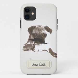 Lustiger Schnurrbart-Mops-individueller Name iPhone 11 Hülle