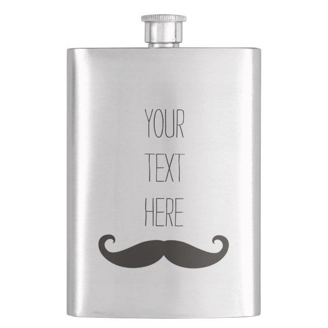 Lustiger Schnurrbart/Schnurrbart + Ihr Text Flachmann (Vorderseite)