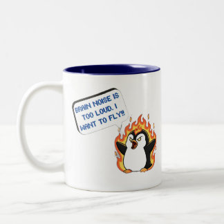 Lustiger schreiender Pinguin-Gehirnlärm zu laut Ka Zweifarbige Tasse