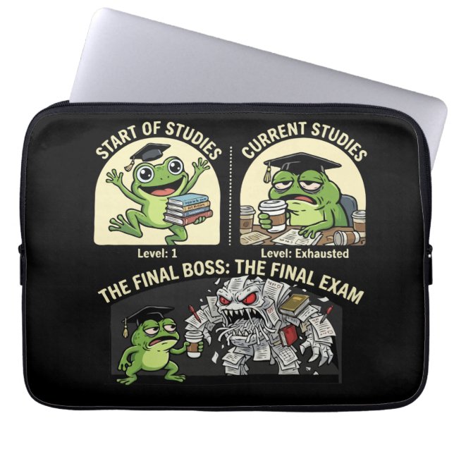 Lustiger Schülerfrosch Abschlussprüfung Level Boss Laptopschutzhülle (Vorderseite)