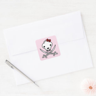 Lustiger Schwarz Weiß Fröhlicher Kitty Piratenschä Quadratischer Aufkleber