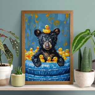 Lustiger Schwarzbär-Gummienten-Pool-Plakat Poster