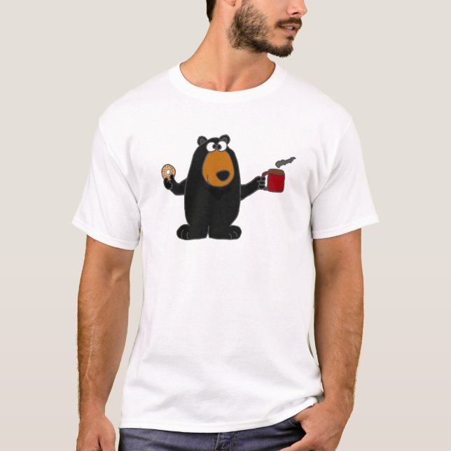 Lustiger schwarzer Bär, der Krapfen isst und T-Shirt (Vorderseite)