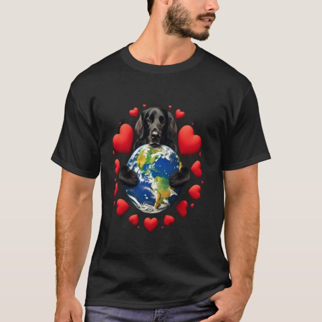 Lustiger schwarzer Flat-Coated-Retriever-Hund Eart T-Shirt (Vorderseite)