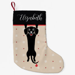 Lustiger schwarzer Hund personalisierter Name Weih Kleiner Weihnachtsstrumpf