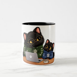 Lustiger Schwarzer-Katzen-Programmierer-Geschenkbe Zweifarbige Tasse