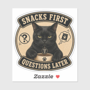 Lustiger schwarzer Katzen-Vinyl-Aufkleber Snacks Aufkleber