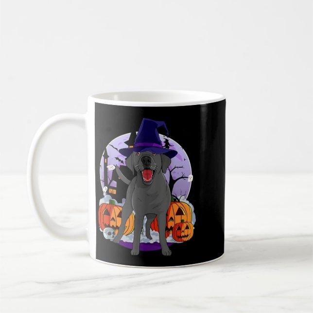 Lustiger schwarzer Lab Labrador Hund Halloween Hex Kaffeetasse (Links)