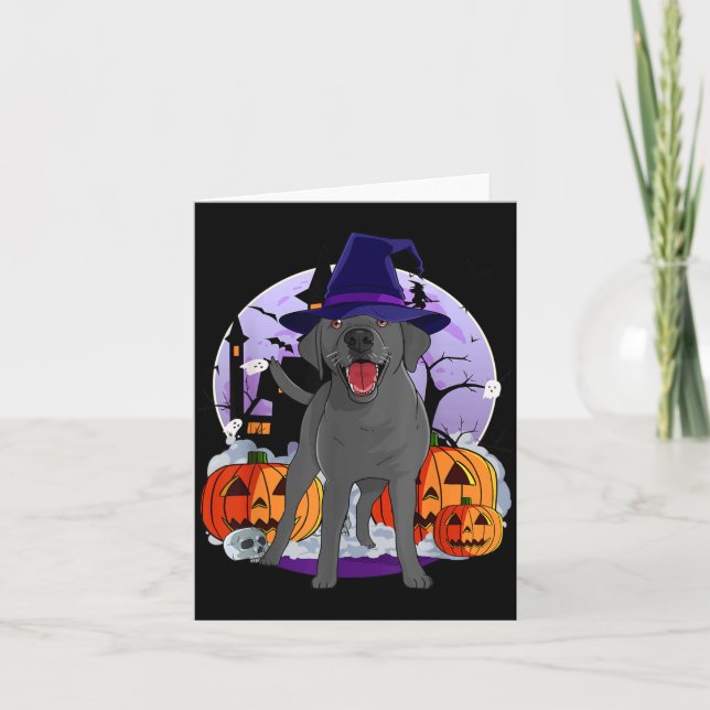 Lustiger schwarzer Lab Labrador Hund Halloween Hex Karte (Vorderseite)