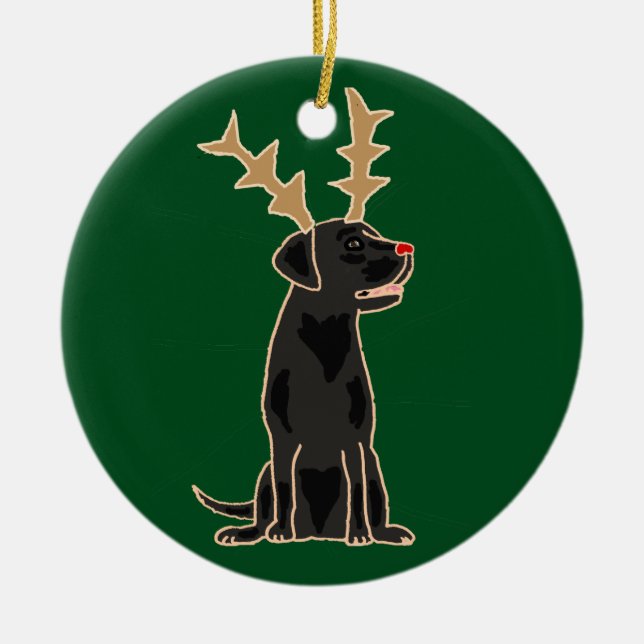Lustiger schwarzer Labrador mit Keramik Ornament (Vorne)