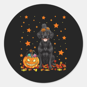 Lustiger schwarzer Labradorhund und Kürbisbonbon Runder Aufkleber