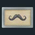 Lustiger schwarzer Schnurrbart auf Vintagen gelben Rechteckige Gürtelschnalle<br><div class="desc">Ein lustiger schwarzer Schnurrbart und Vintagen gelben Polkapunkte. Ein cooler retro Entwurf mit einem lustigen schwarzen Schnurrbart des Geek-80ers auf einem niedlichen Vintagen gelben Polkapunktmusterhintergrund. Die perfekte Spaßgeschenkidee für ihn bei irgendeiner Gelegenheit.</div>
