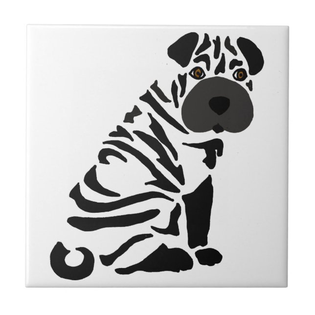 Lustiger schwarzer Shar Pei Hundeabstrakte Kunst Fliese (Vorderseite)