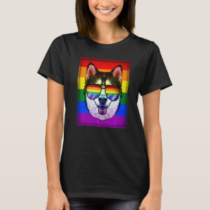 Lustiger Schwuler Sibirischer Husky Hund Regenboge T-Shirt