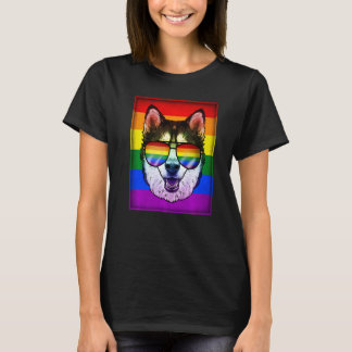 Lustiger Schwuler Sibirischer Husky Hund Regenboge T-Shirt