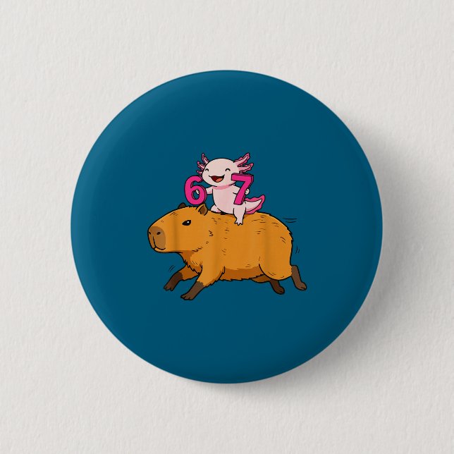 Lustiger Sechs Sieben Kawaii Axolotl Capybara Button (Vorderseite)