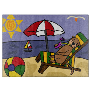 Lustiger Seeotter am Strand-Cartoon Schneidebrett