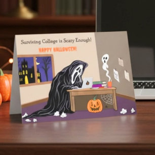 Lustiger Sensenmann beim College Halloween Karte