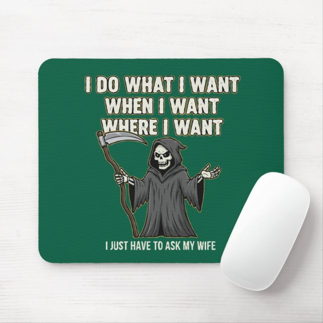 Lustiger Sensenmann "Frag Meine Frau" Ehemann Ehe Mousepad (Mit Mouse)