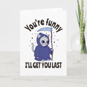 Lustiger Sensenmann-Katzen-Halloween-Kostüm Karte