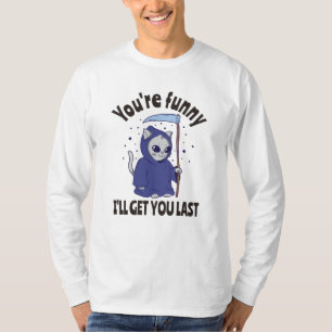 Lustiger Sensenmann-Katzen-Halloween-Kostüm T-Shirt
