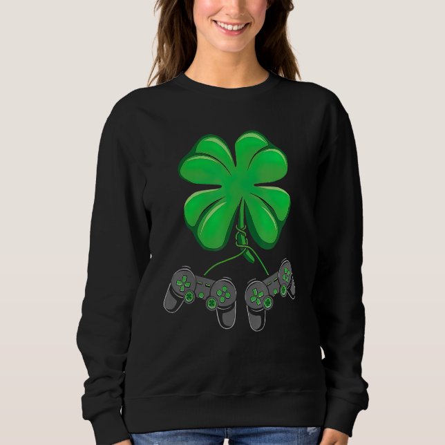 Lustiger Shamrock-Gamer Irischer Spielcontroller S Sweatshirt (Vorderseite)