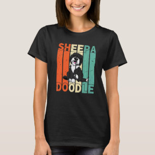 Lustiger Sheepadoodle Schwarzer Pudel Retro Doodle T-Shirt