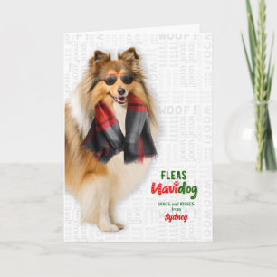 Lustiger Shetland Sheepdog mit Flöhen Navidog mit Feiertagskarte
