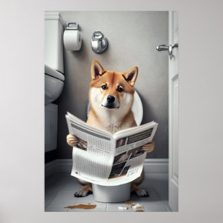 Lustiger Shiba Inu Badezimmerdruck Hund auf Toilet Poster