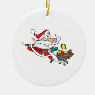 lustiger Shopping-Santa-Cartoon Keramikornament