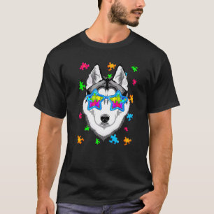 Lustiger Siberian Husky Puzzle Autismus-Bewusstsei T-Shirt