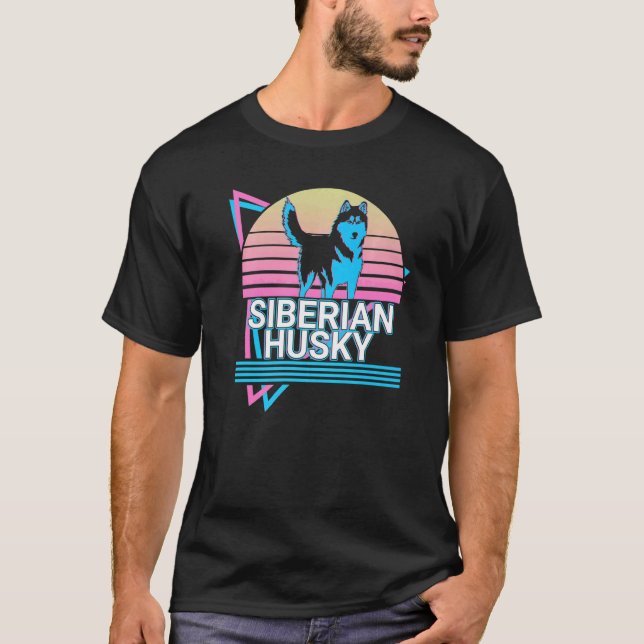 Lustiger Sibirischer Husky Retro T-Shirt (Vorderseite)