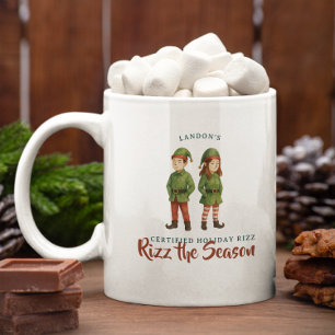 Lustiger Sigma Gen Z Elf „Rizz the Season“ Monogra Kaffeetasse