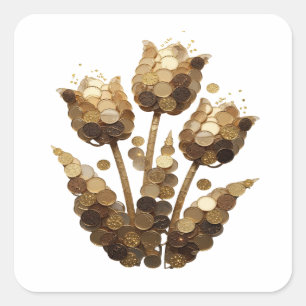 Lustiger Silber-GOLDEN COIN FLOWERS-Geschenkaufkle Quadratischer Aufkleber