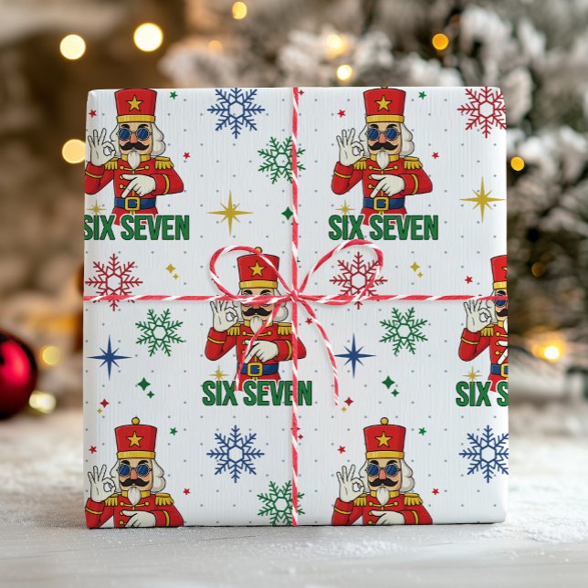 Lustiger Six Seven 67 Meme Nussknacker Weihnachts  Geschenkpapier (Trending Six Seven 67 6 7 funny Christmas Nutcracker xmas modern holiday humor gift wrapping paper)