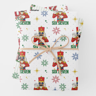 Lustiger Six Seven 67 Meme Retro Weihnachts Humor Geschenkpapier Set