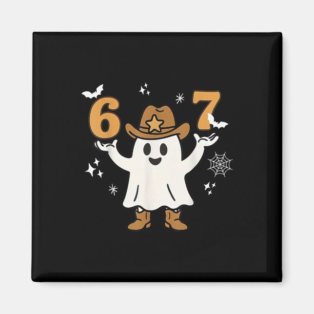 Lustiger Six Seven 6 7 Meme Cowboy Geist Halloween Magnet (Vorne)