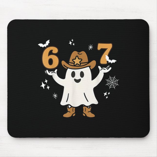 Lustiger Six Seven 6 7 Meme Cowboy Geist Halloween Mousepad (Vorne)