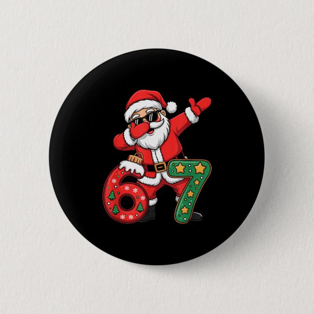 Lustiger Six Seven 6 7 Meme Santa Dab Weihnachten  Button (Vorderseite)