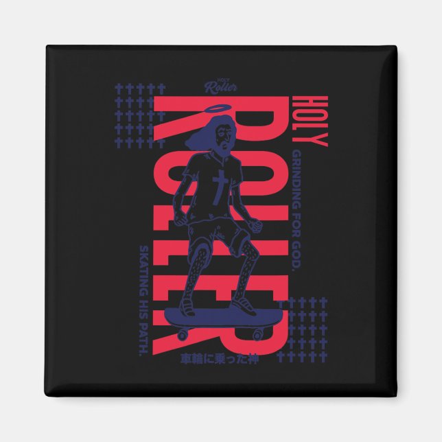 Lustiger Skateboarding-Jesus-Heiliger-Roller-Straß Magnet (Vorne)