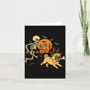 Lustiger Skeleton jagt Pug Halloween-Kostüm Hund Karte