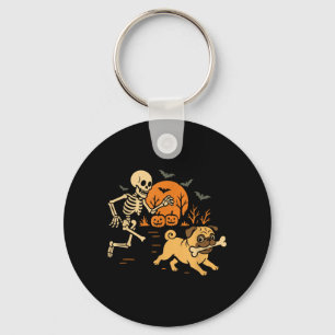 Lustiger Skeleton jagt Pug Halloween-Kostüm Hund Schlüsselanhänger