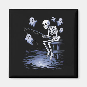 Lustiger Skelett-Angler Liebhaber Grusel Halloween Magnet