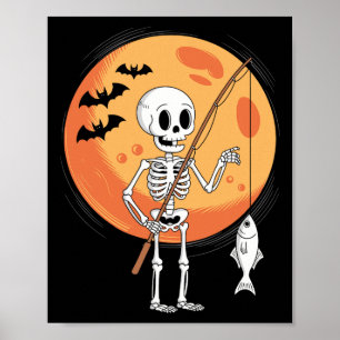 Lustiger Skelett-Angler-Mond Gruseliger Halloween Poster