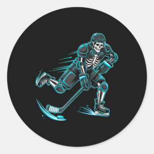 Lustiger Skelett-Eishockeyspieler Halloween Runder Aufkleber