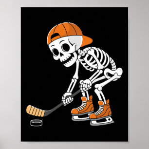 Lustiger Skelett-Hockeyspieler Cool Eislaufen Poster
