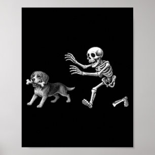 Lustiger Skelett jagender Beagle-Hund Halloween-Hu Poster