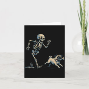 Lustiger Skelett jagt Pug Halloween Hundemama Pug Karte