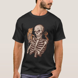 Lustiger Skelett-Mann hält eine Katze Faules Hallo T-Shirt